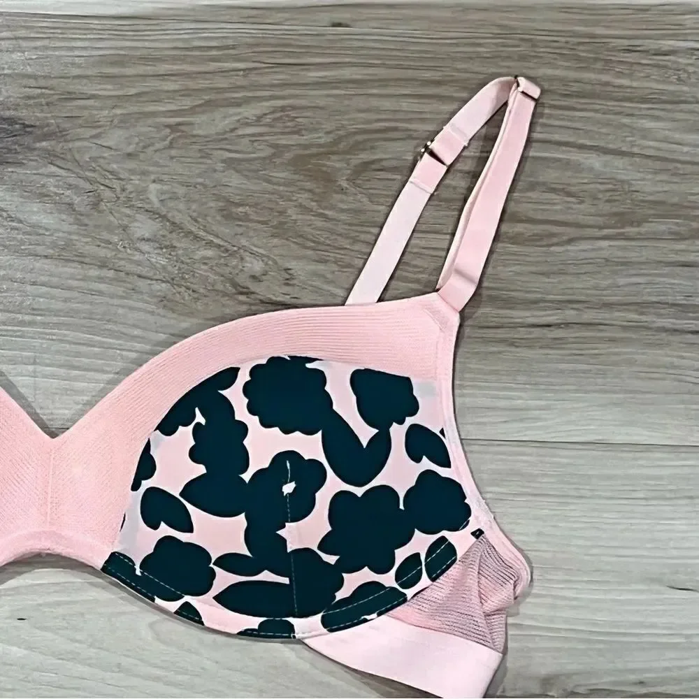 Lively No Wire Push Up Pink Green Retro Blooms Bra Women’s 36B